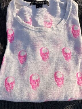 Skull Cashmere Kids White Sweater with Pink Skull Pattern
